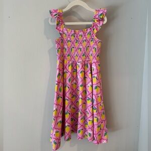 Mini boden super soft girls smocked dress with adorable lemon print